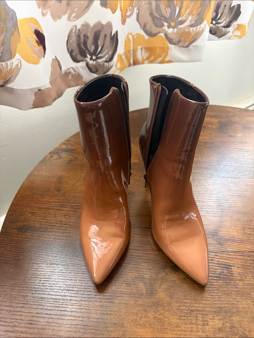 Mix No. 6 Glossy Brown Pointed-Toe Ankle Boots